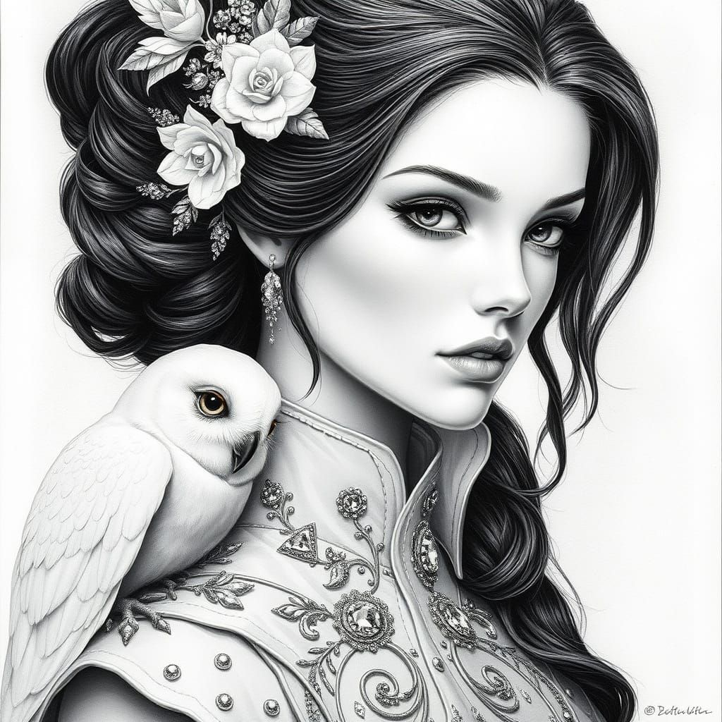 Ethereal Fantasy Princess with Majestic White Owl