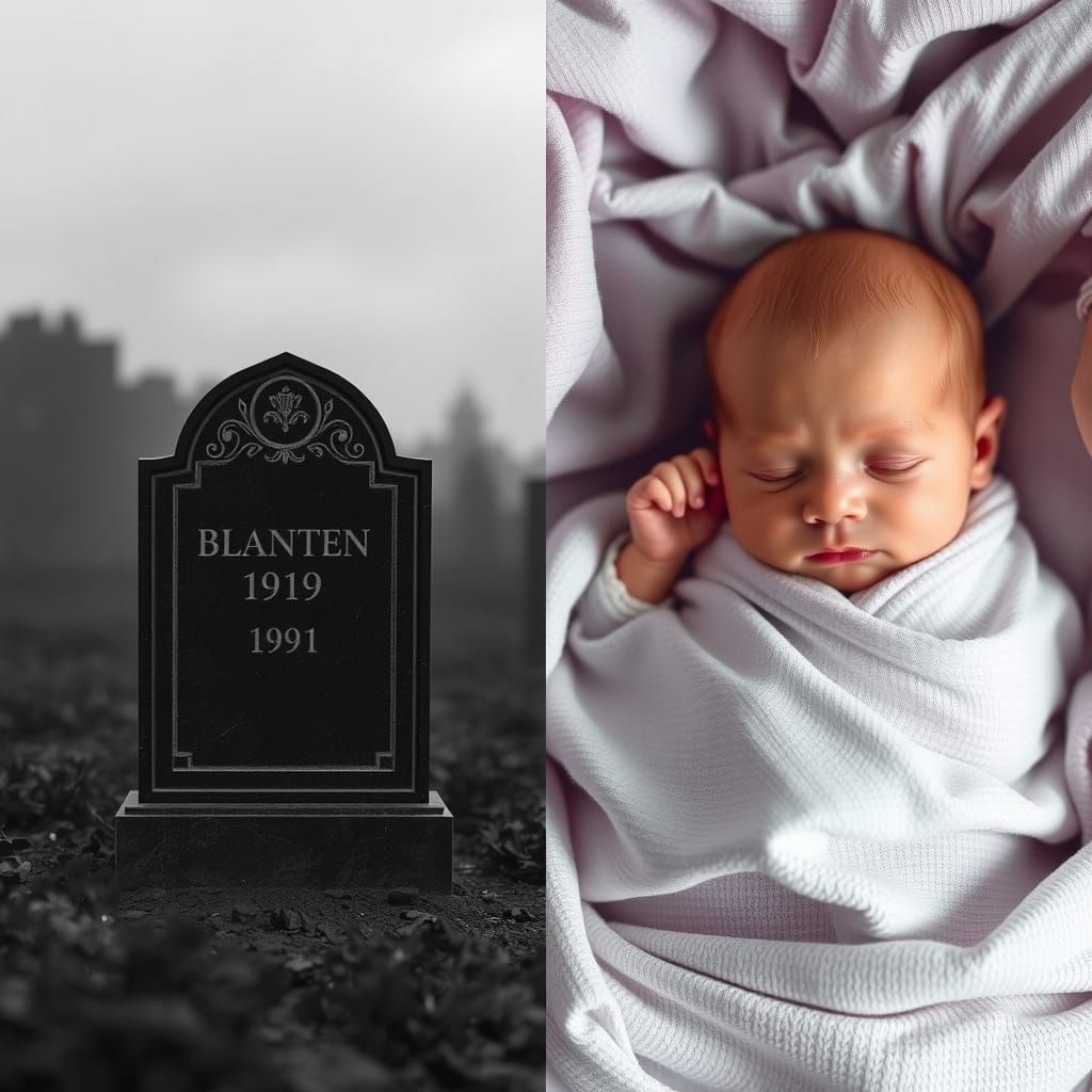 Life and Death: Gravestone and Newborn Baby