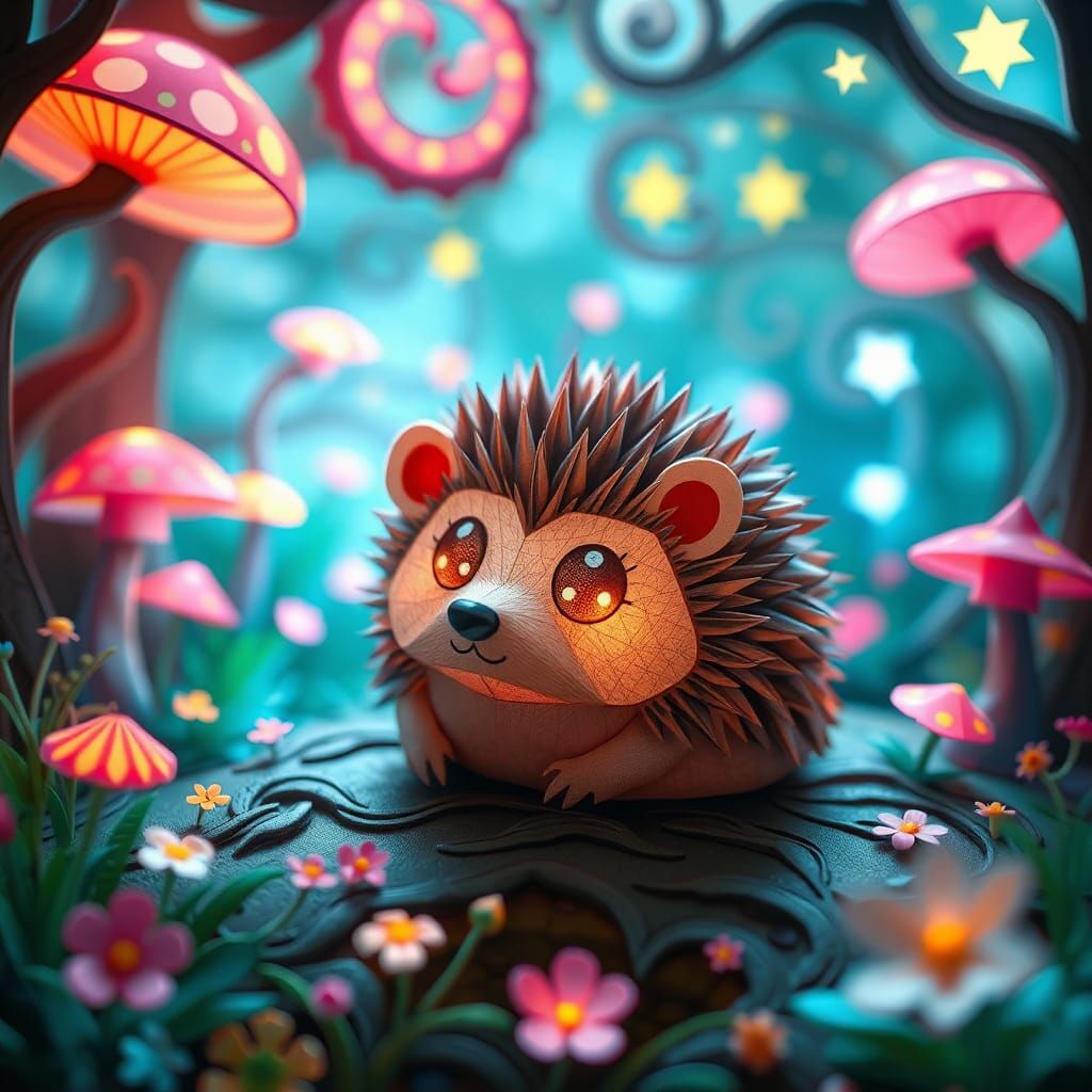 Papercraft Hedgehog in Enchanted Forest