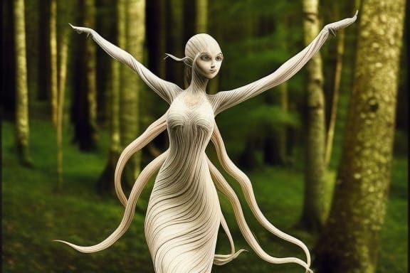 Ethereal Elf Woman in Forest: Detailed Fantasy Art