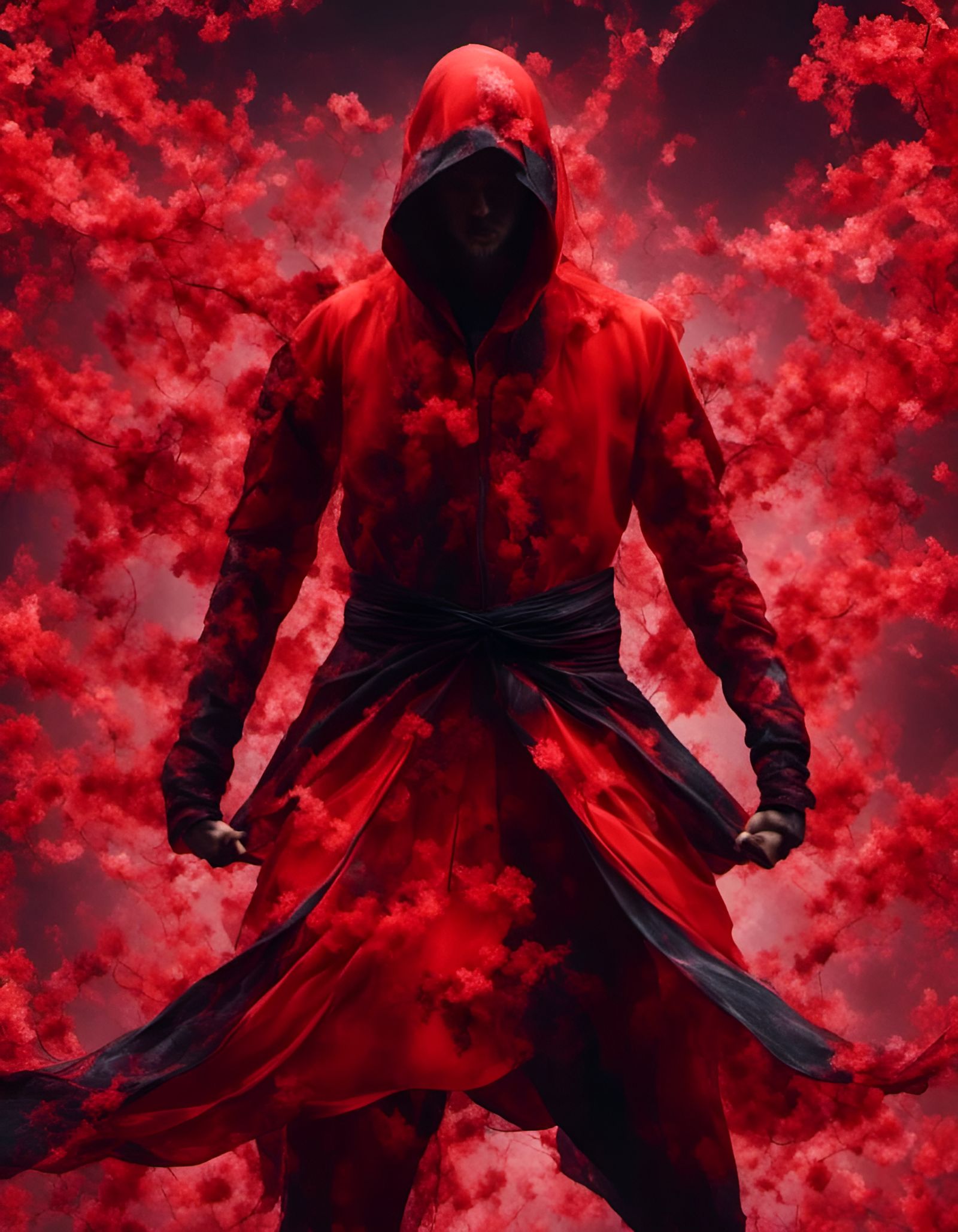 Crimson Ninja Slayer with Glowing Runes