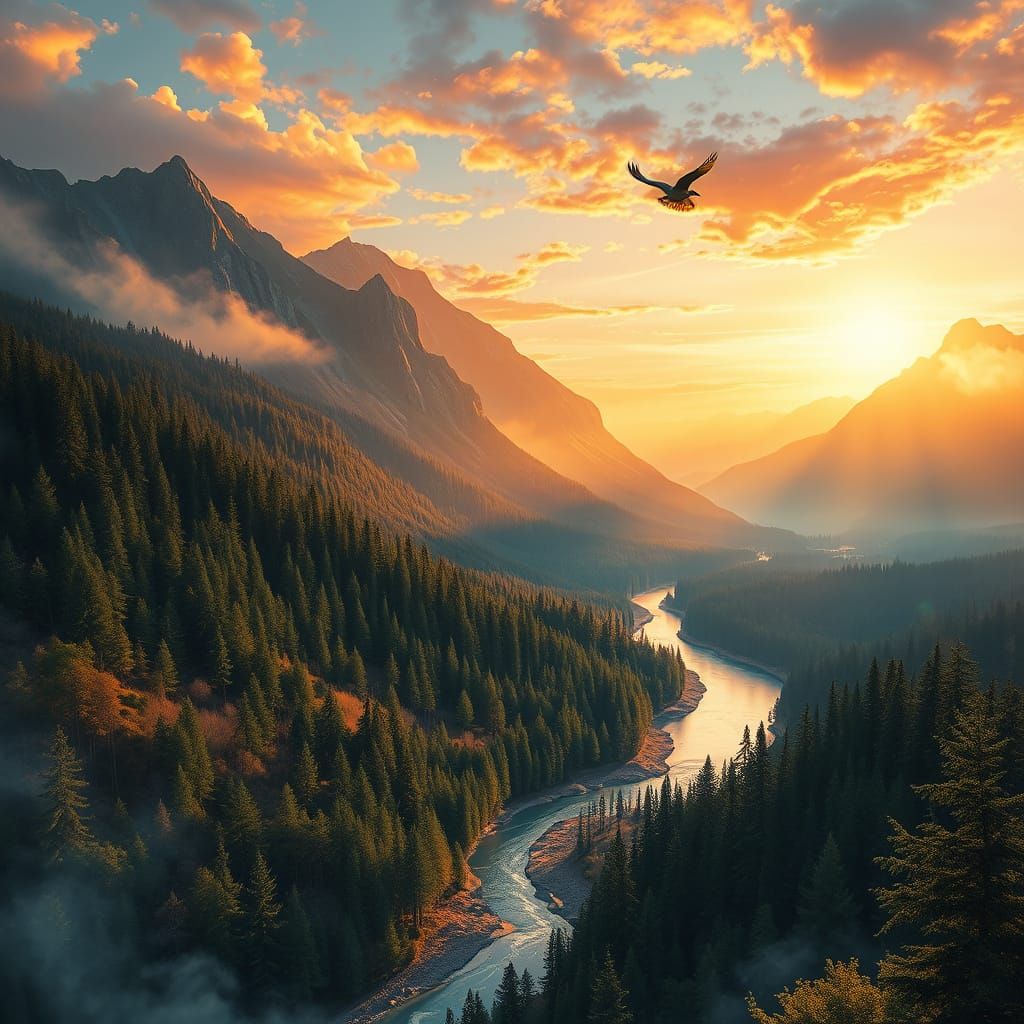 Breathtaking Valley at Sunset Digital Art Masterpiece