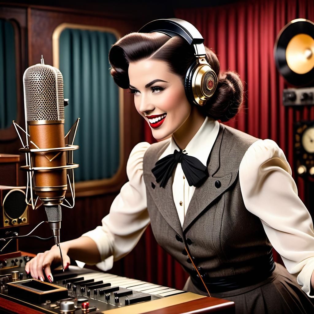 1930s Radio Hostess in Retro-Steampunk Studio
