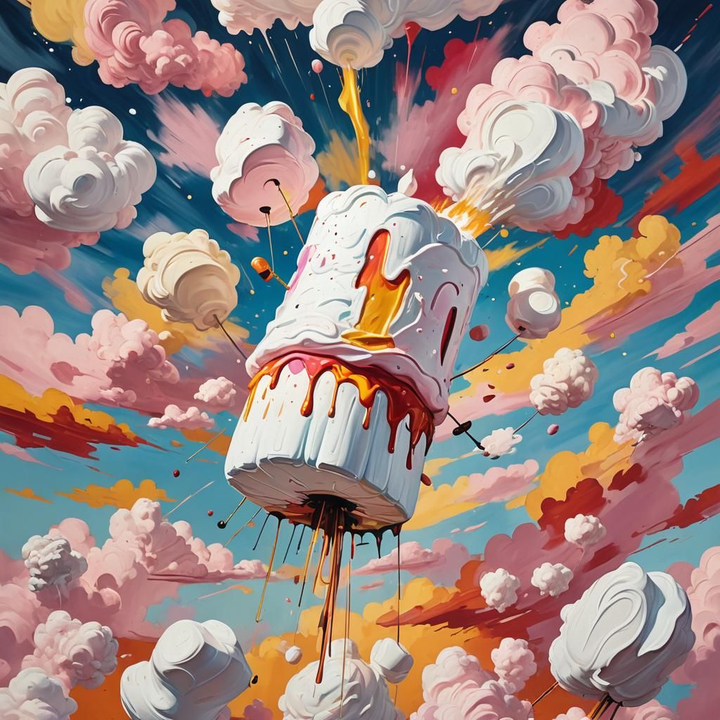 Giant Marshmallow in Gouache Maximalism Style