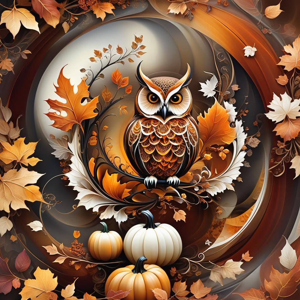 Ethereal Fractal Autumnal Design in Chinese Ink Style