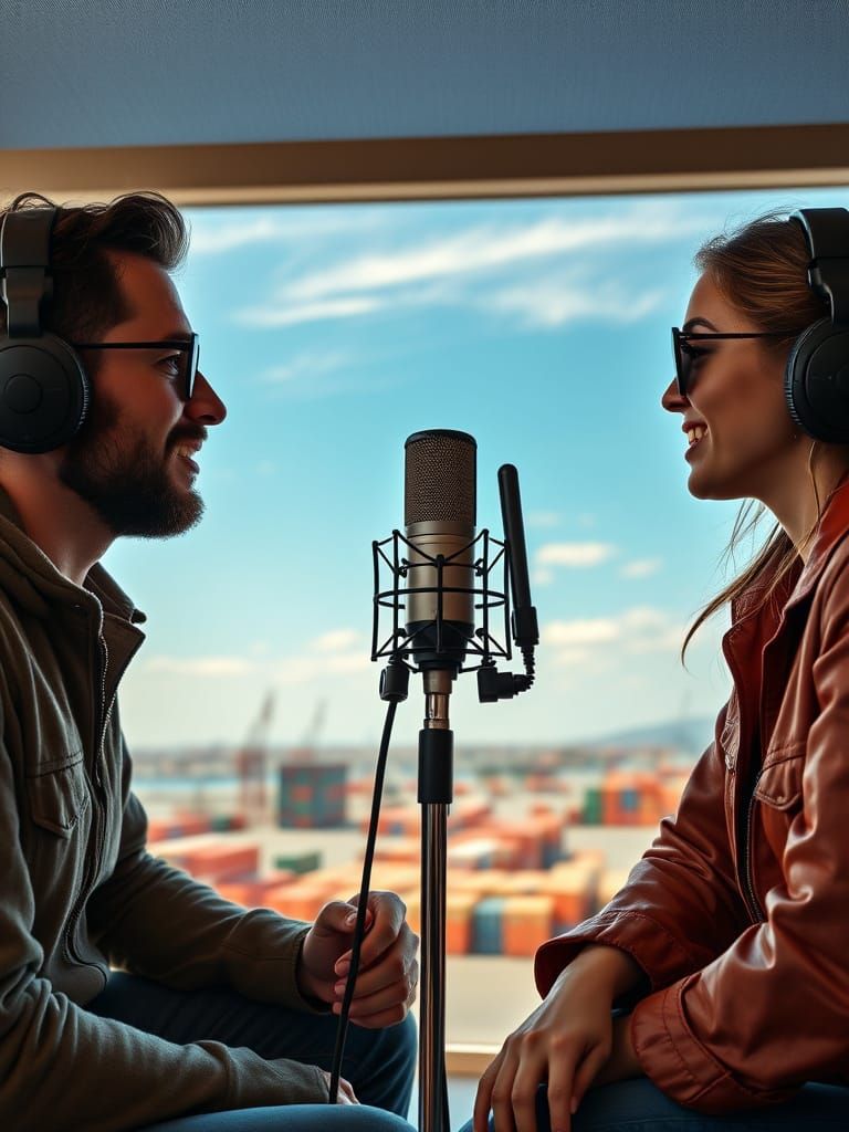 Chic Podcast Hosts Amidst a Bustling Harbour