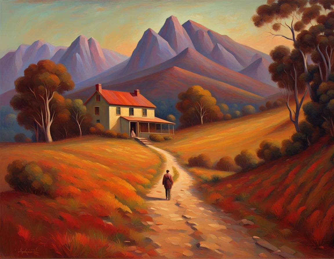 Tonalist Landscape with House in Oil on Canvas