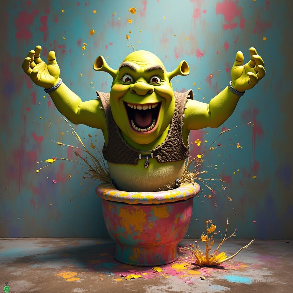 Shrek Emerges from Skibidi Toilet in Vibrant Fantasy Art