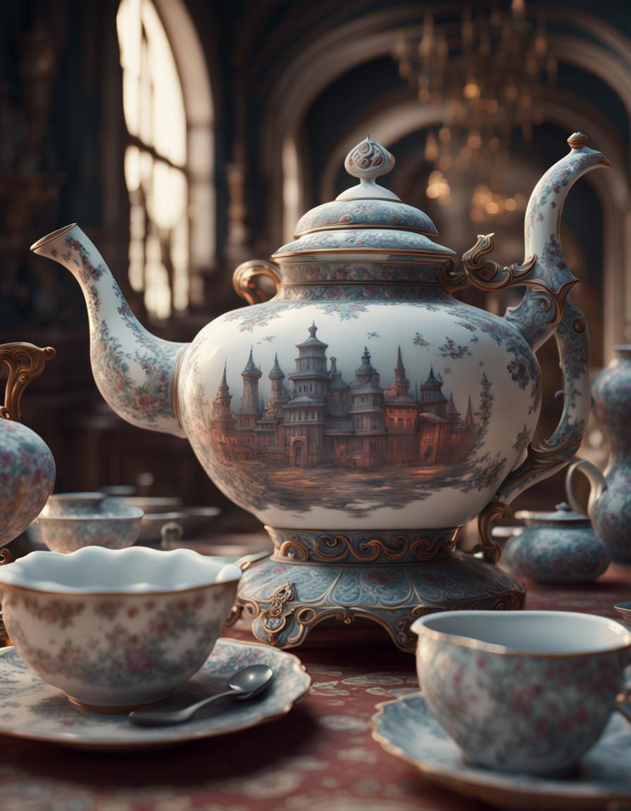 Animated Porcelain Teapot: Cinematic Digital Painting