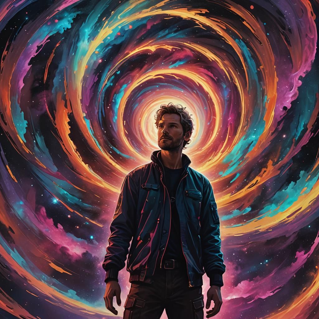 Swirling Cosmic Vortex in Vibrant Digital Art