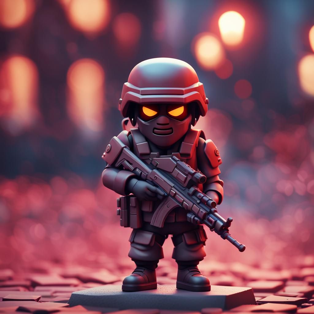 Isometric Soldier Emoji in Darkcore Cityscape