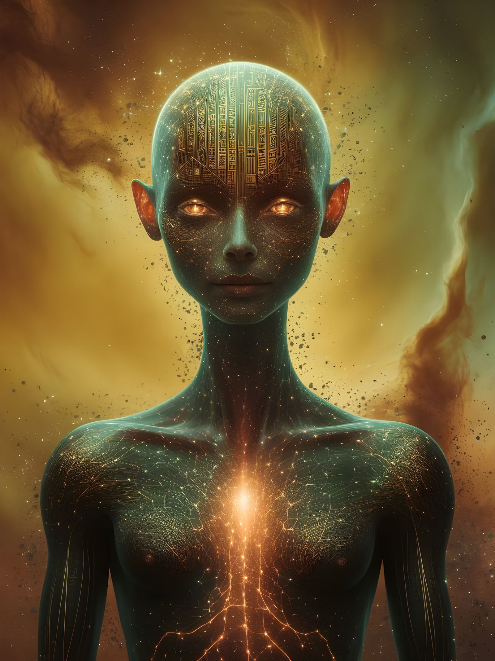 Bioluminescent LOAB in Cosmic Nebula, Art Nouveau Style