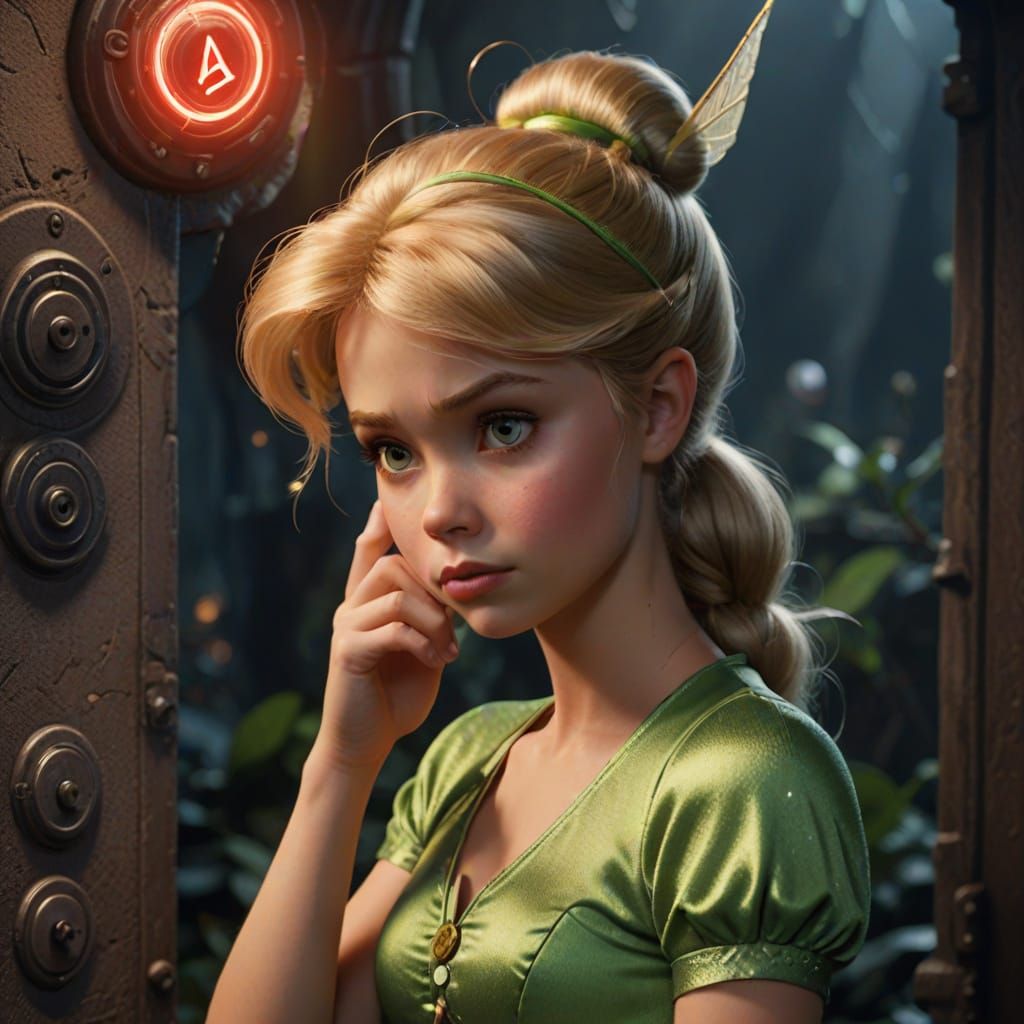 Tinker Bell Ponders the Consequences of a Big Button