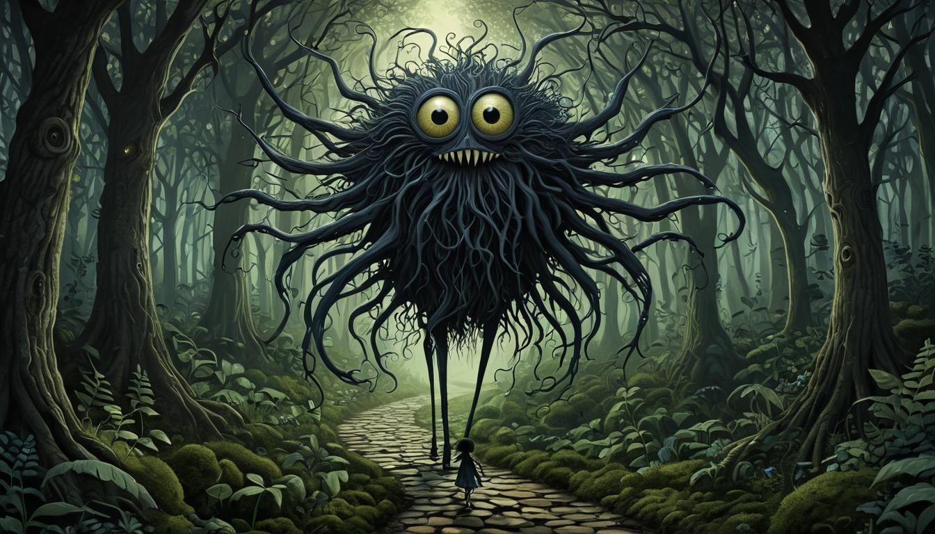 Eerie Forest Creature in Dark Fairy Tale Style