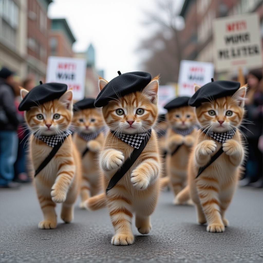 Cats March in Civil Rights Protest, Retro Style