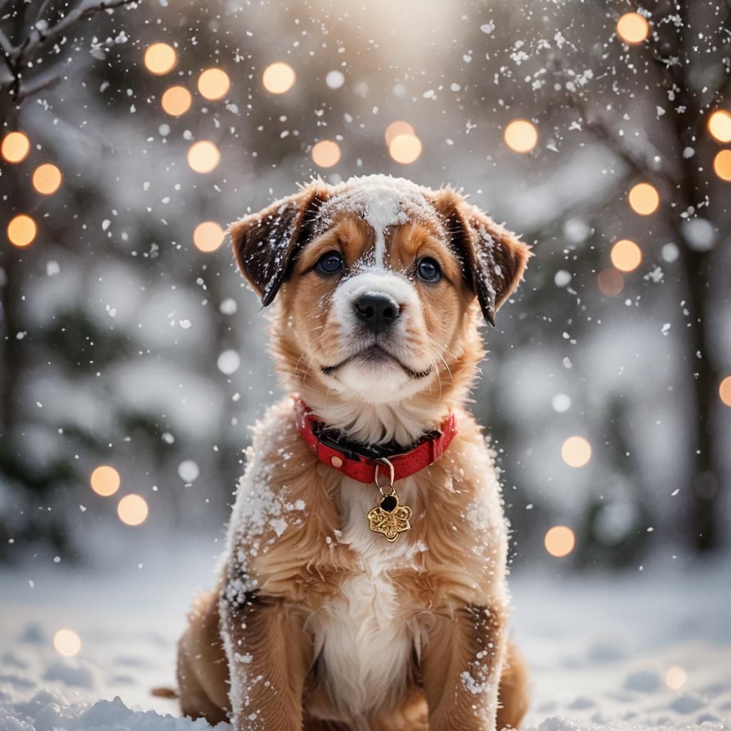 Festive Christmas Puppy Portrait in Snow
