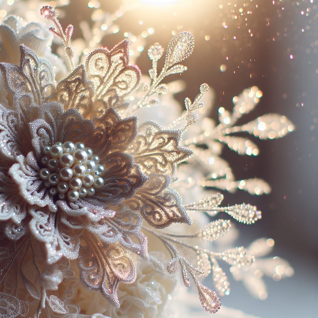 Intricate Lace Flower with Diamond Dew Drops