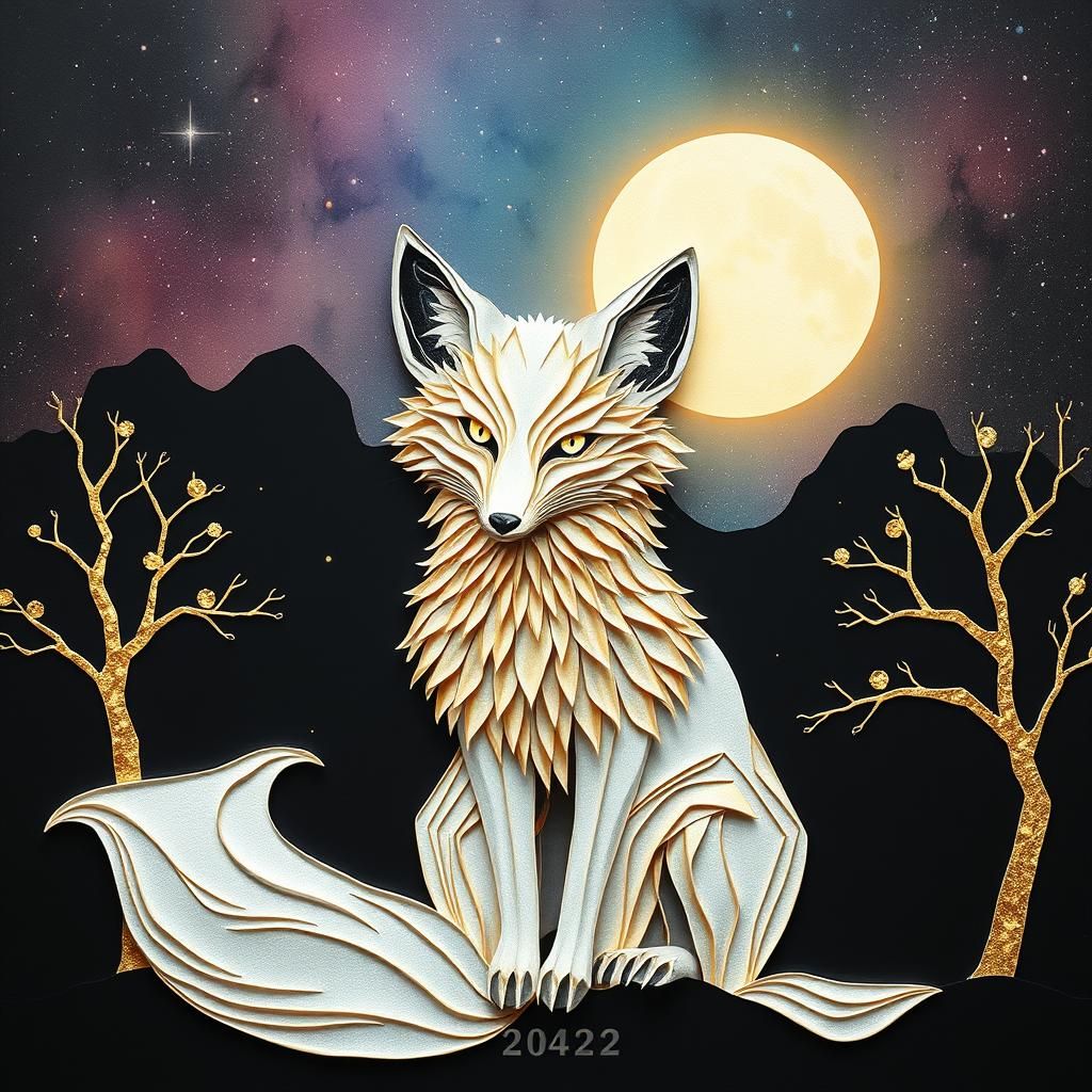 Majestic White Fox in Ornate Symbolic Style