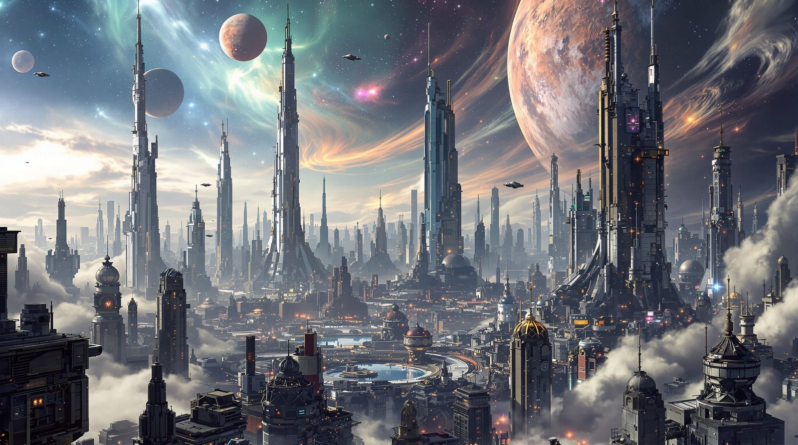 Futuristic Exoplanet Cityscape from Orbit