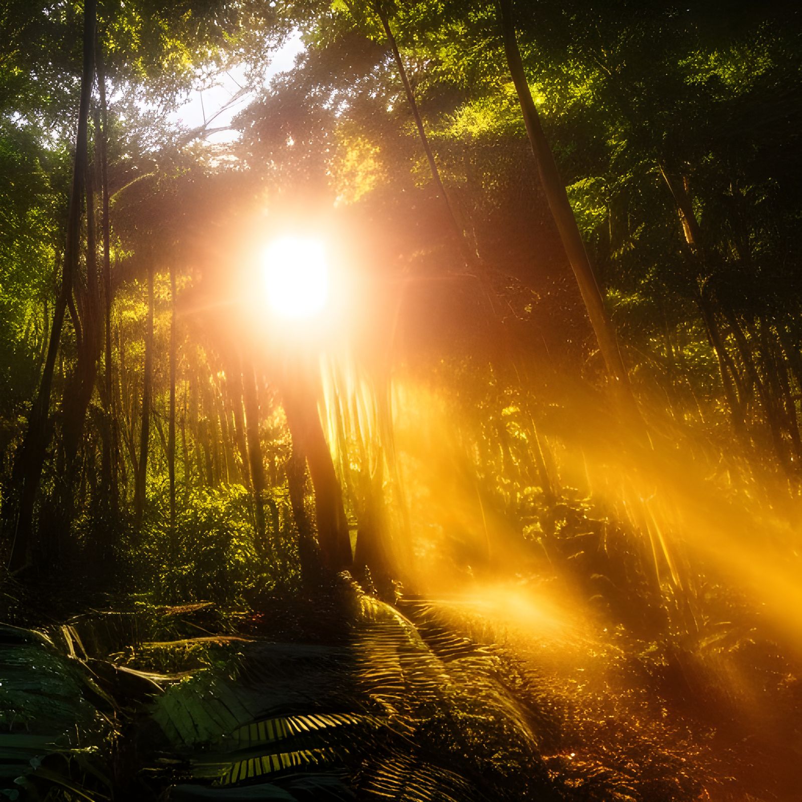 Ghanaian Jungle Gathering in Golden Hour, 3D Render