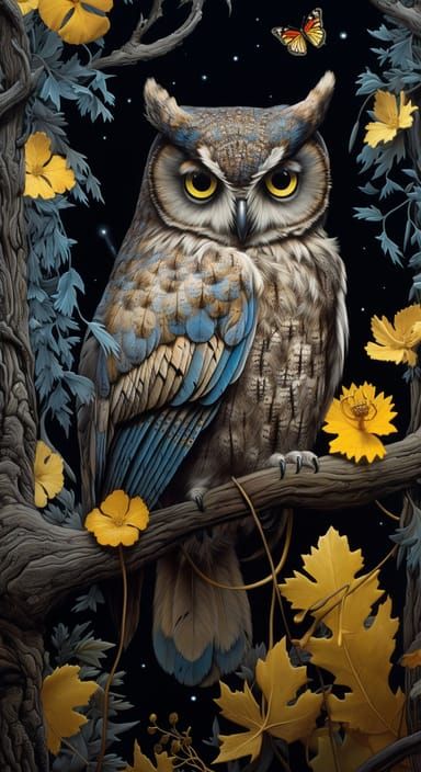 Owl in Night Forest: Gothic Realism Illustration