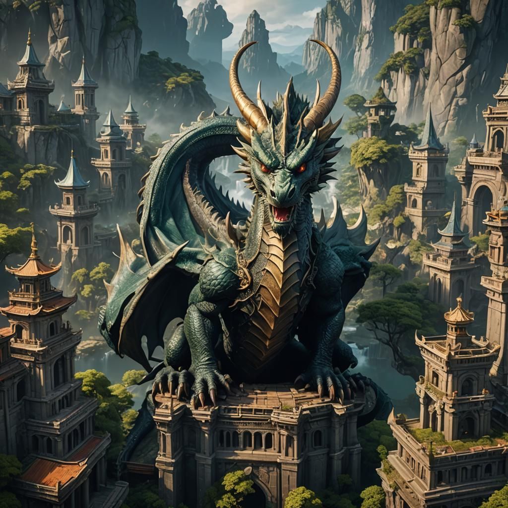 Detailed Dragon Background for Video Overlay, Matte Painting