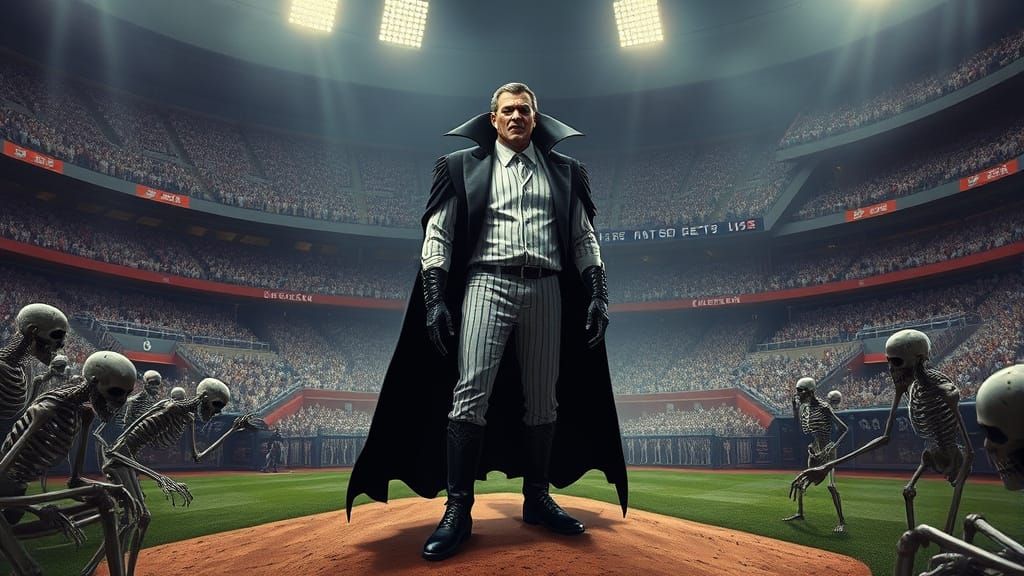 Vampire Lord Dominates the Mound in a Haunting Baseball Scen...