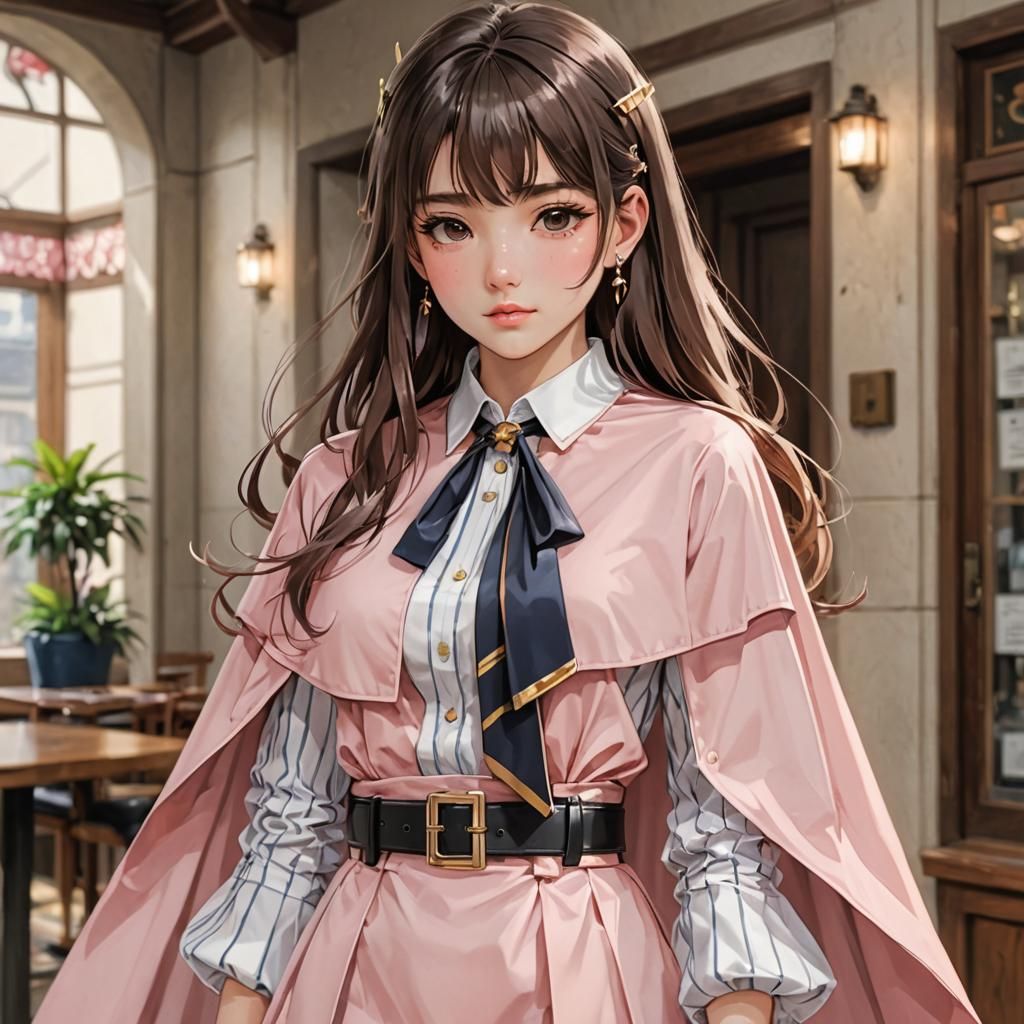 Girl with Cape, Jewelry, and Long Hair