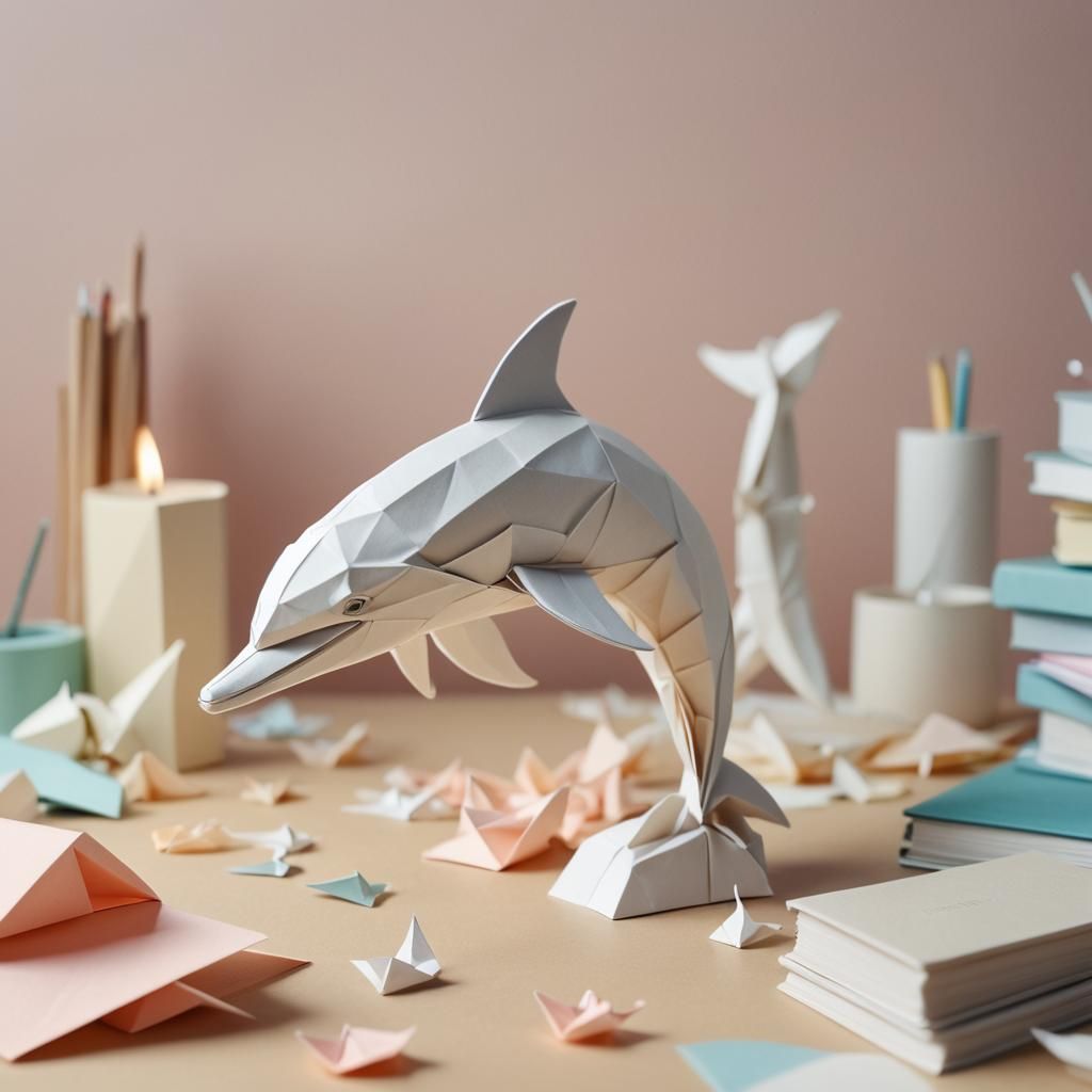 Intricate Paper Dolphin Origami Sculpture