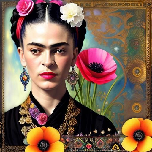 Poppy Flowers in Bohemian Collage Style