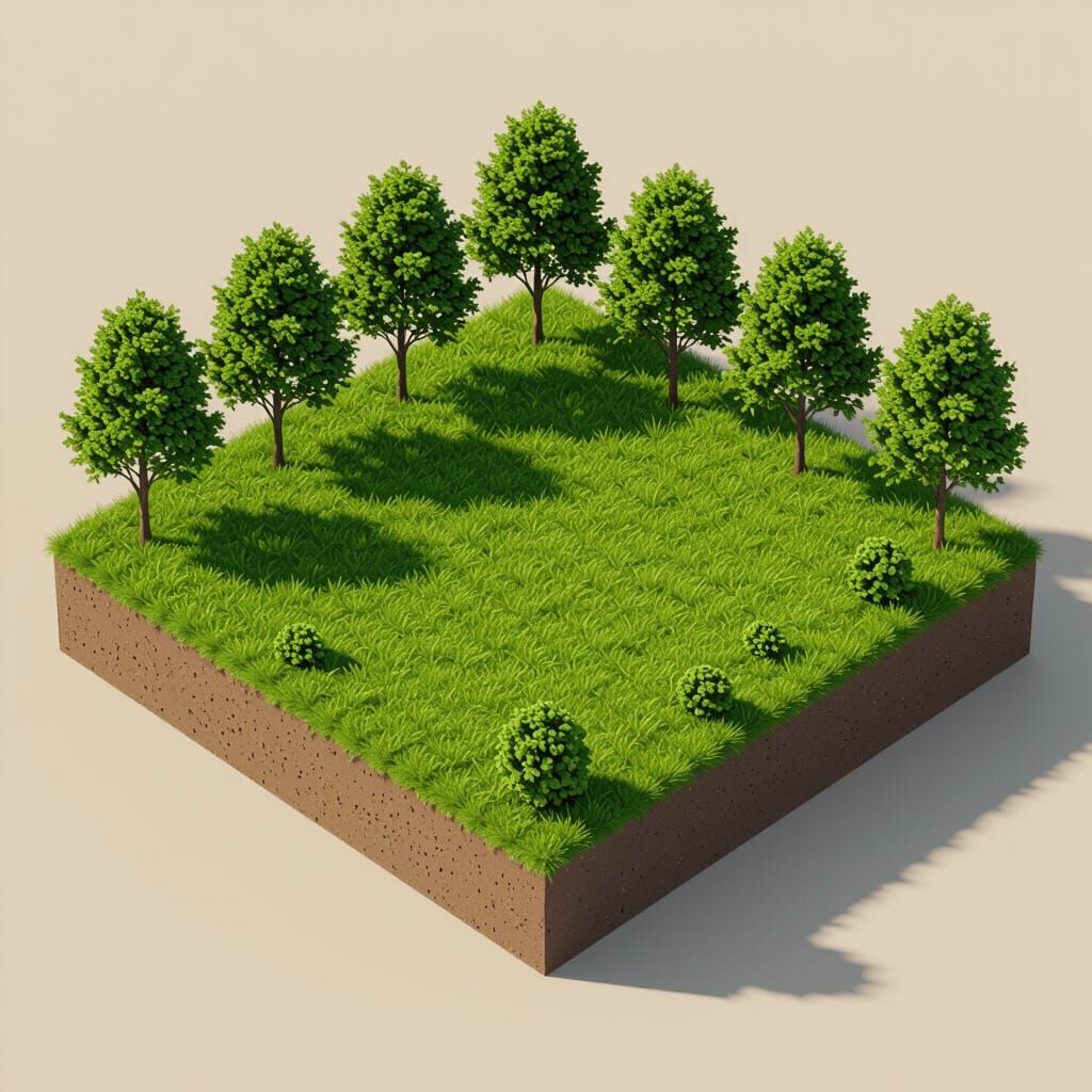 Isometric Green Plot Surrounded by Trees