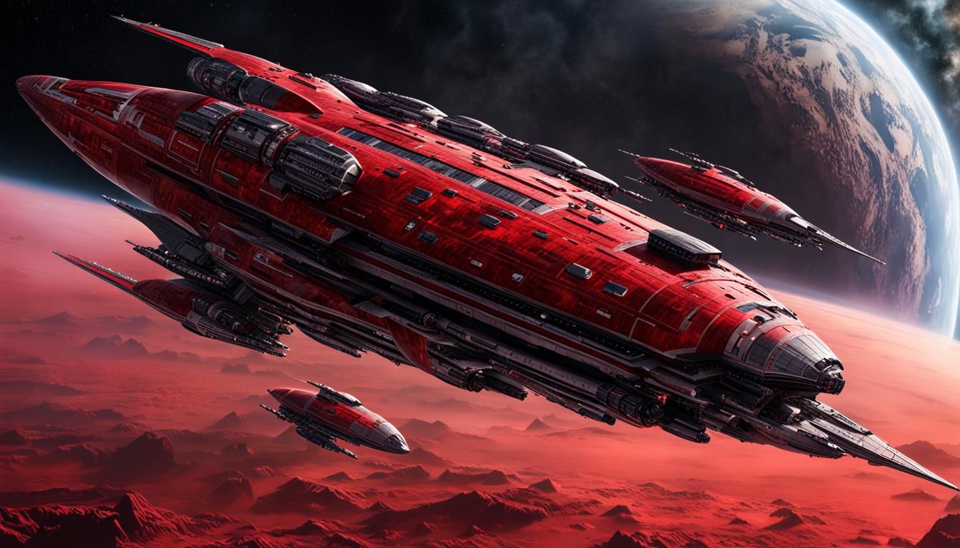 Obsidian Red Starship Cruiser in Chris Foss Style