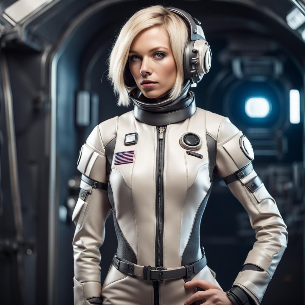 Sci-Fi Pilot: Blonde Woman in Futuristic Suit