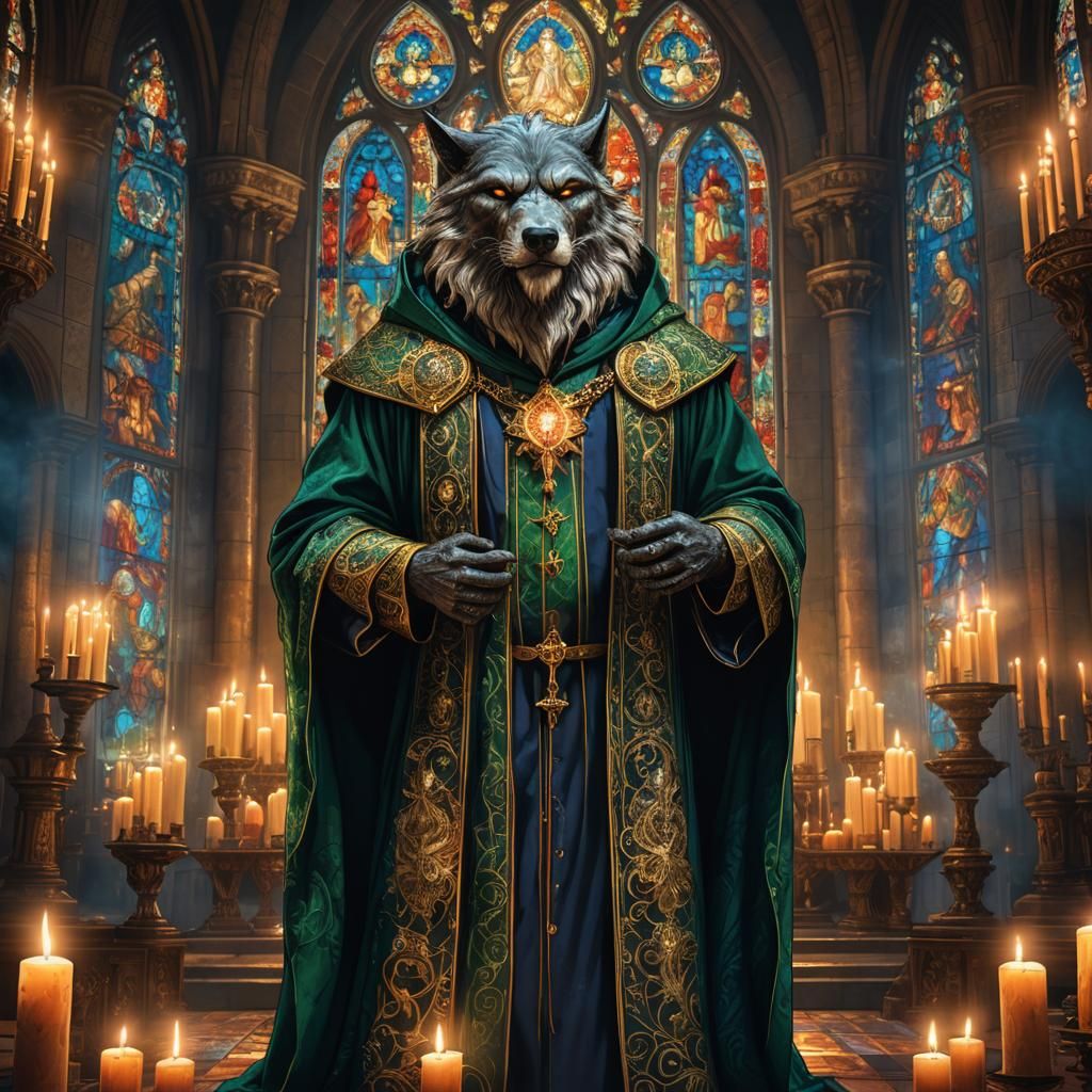 Lycanthrope Priest in Grand Church: Fantasy Concept Art