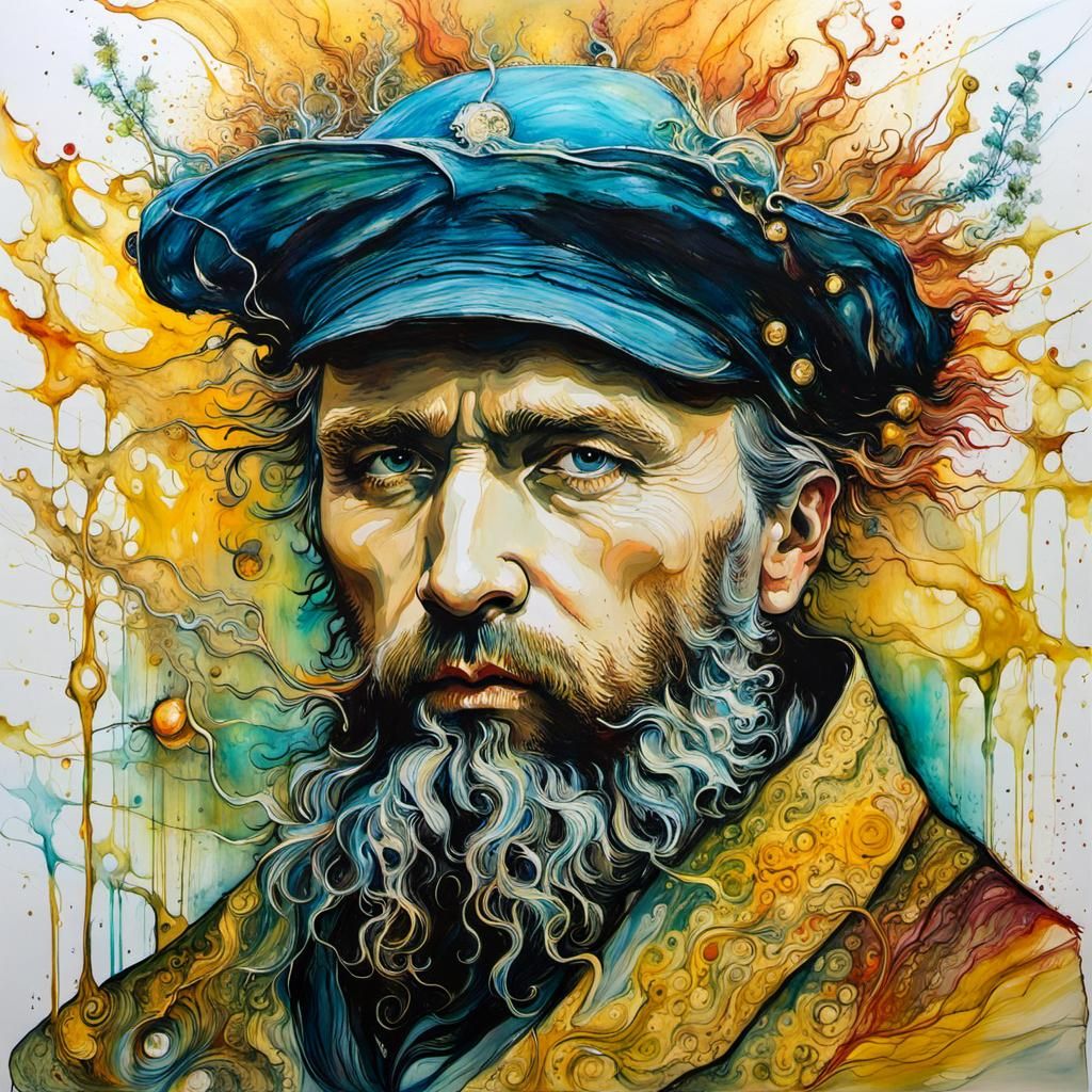 Surreal Portrait in Encaustic Alcohol Ink Style