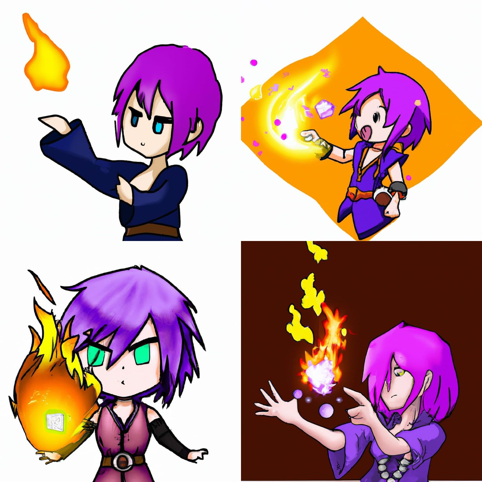 Purple-Haired Mage Girl Casting Fire Spell
