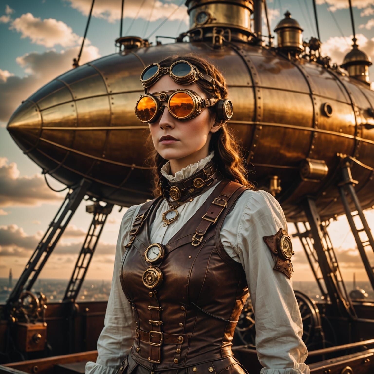 Steampunk Android with Aviator Goggles on Airship