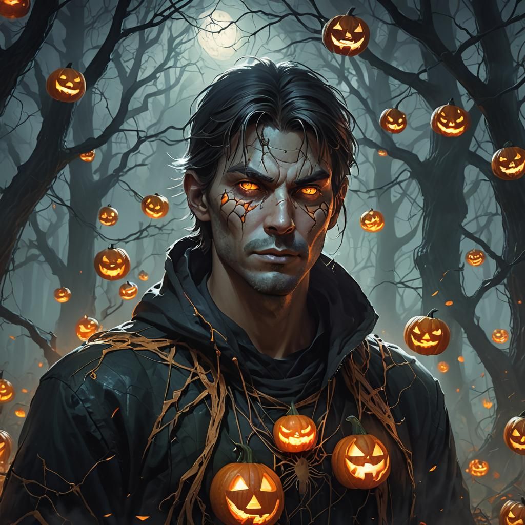 Spooky Halloween Character in Mystical Forest