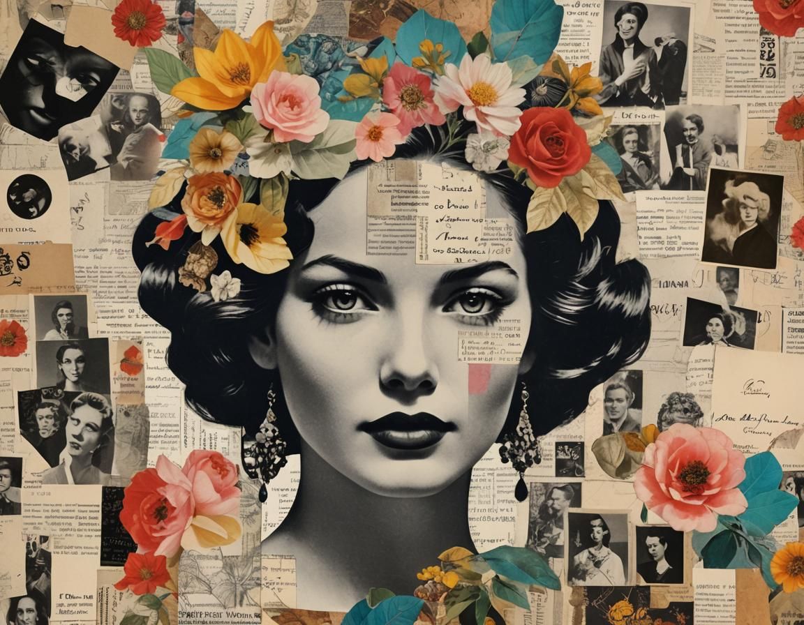 Beautiful Woman in Collage Art Style