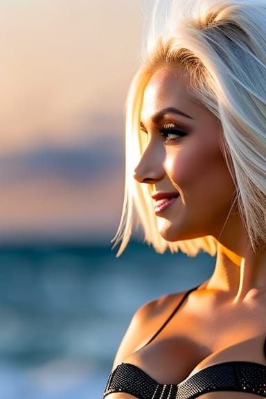 Attractive Woman in Bikini, Glamour Shot in Golden Hour