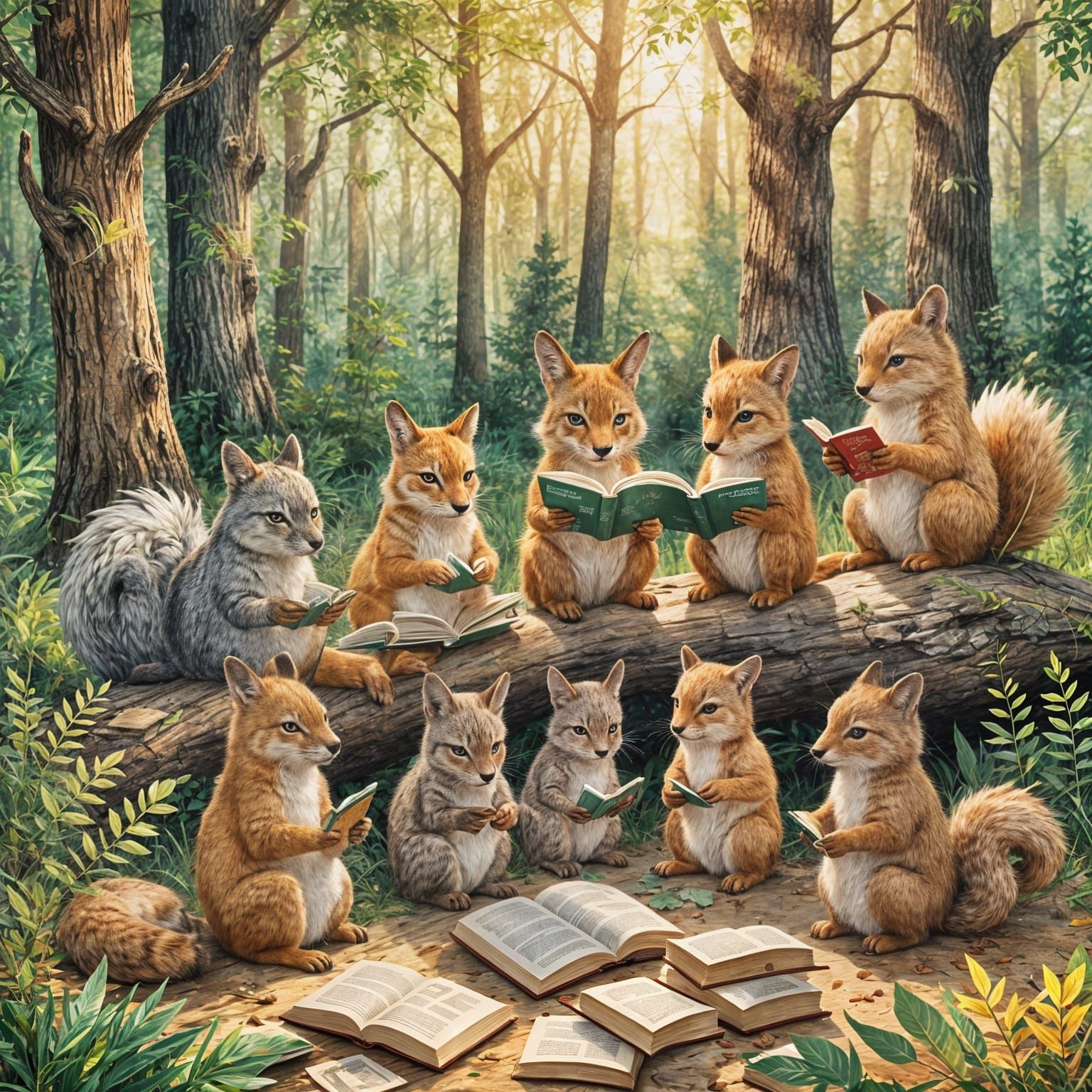 Adorable Forest Animals Reading Books