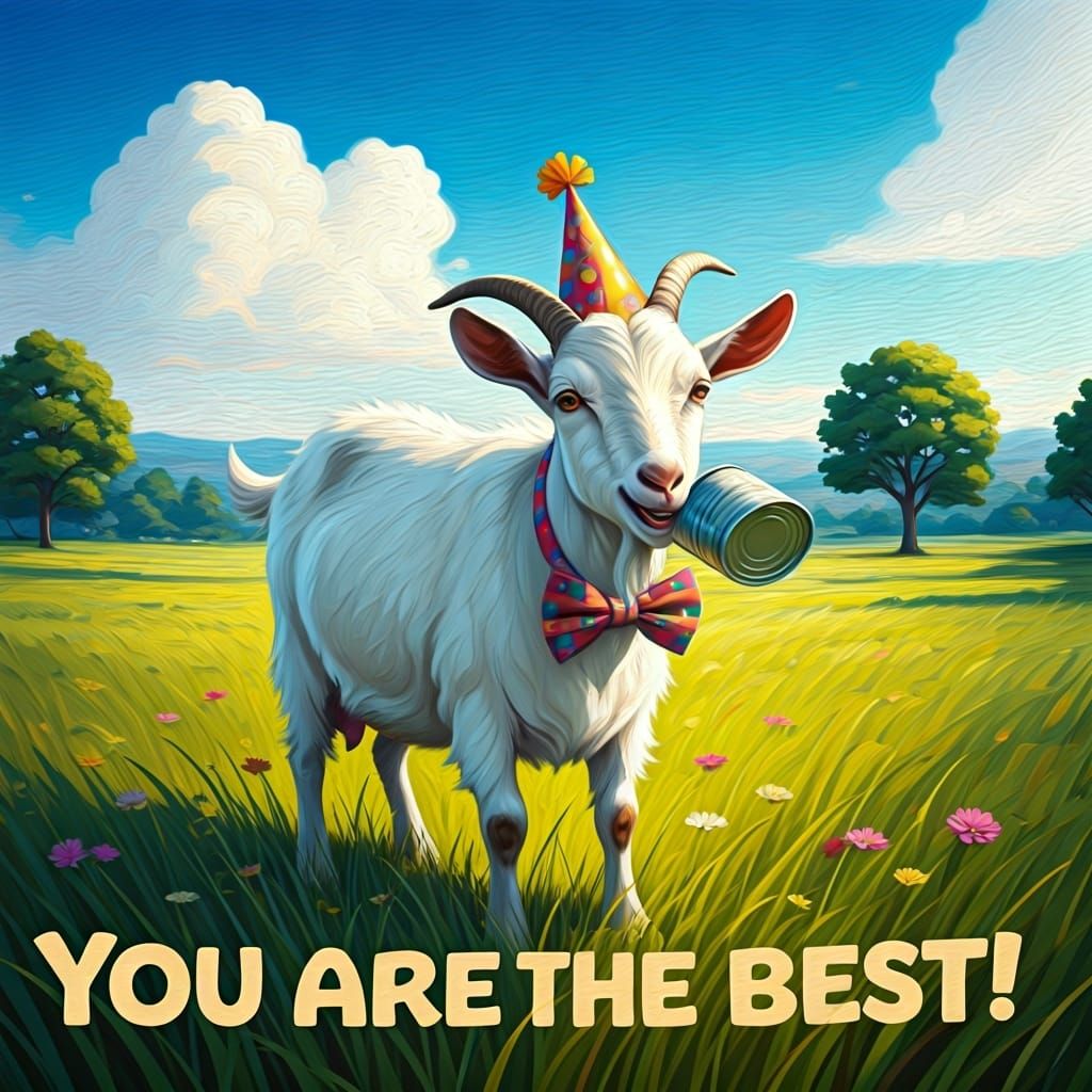 Goat Celebrates with a Tin Can in Sunny Meadow