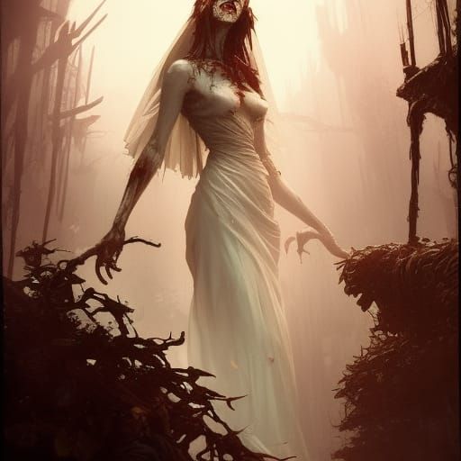 Hyperdetailed Zombie Bride in Dark Fantasy Style