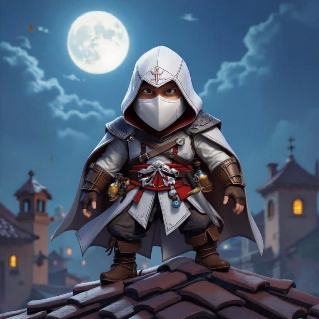 D&D Gnome Assassin on Rooftop in Moonlit Style