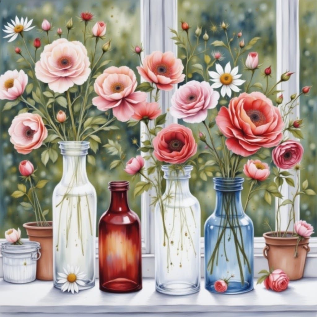 Vintage Roses in Delicate Glass and Porcelain Vases