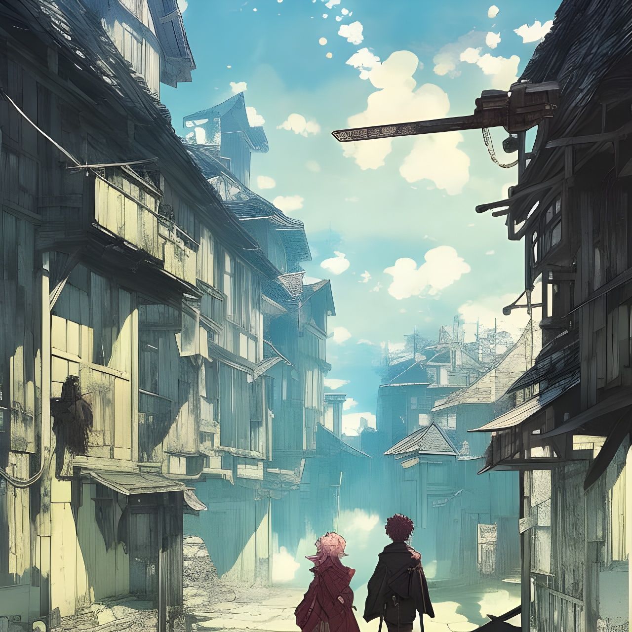 Bleak Neo-Victorian Village: Post-Apocalyptic Manga Art