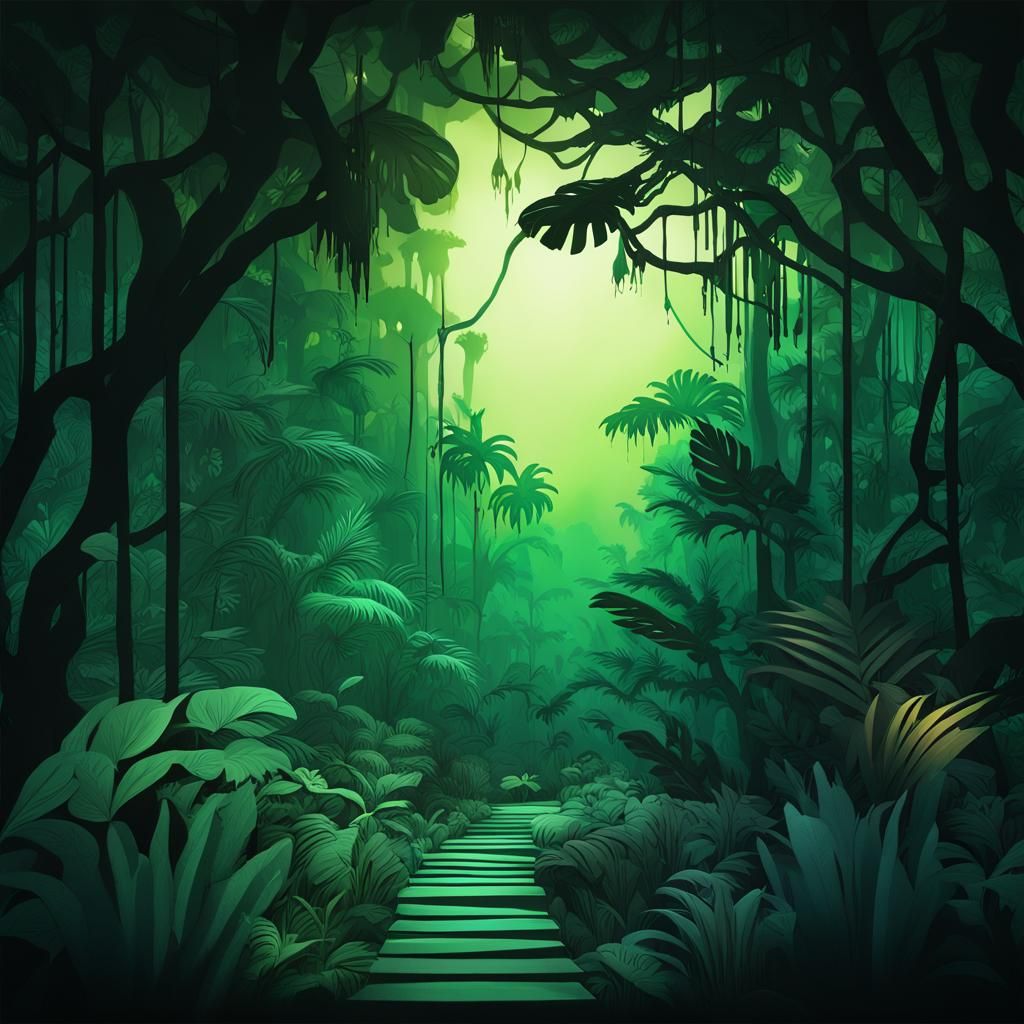 Jungle Canopy Paper Cutout with Green Light