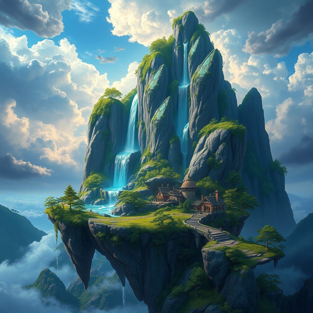 Mystical Floating Island in Vibrant Fantasy Painting