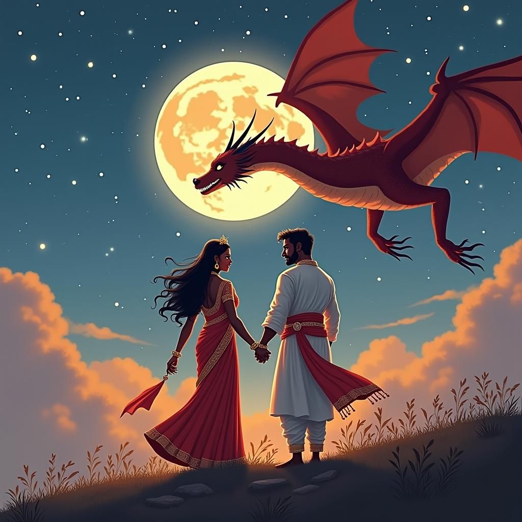 Tamil Princess and Dragon Prince Under Moonlight