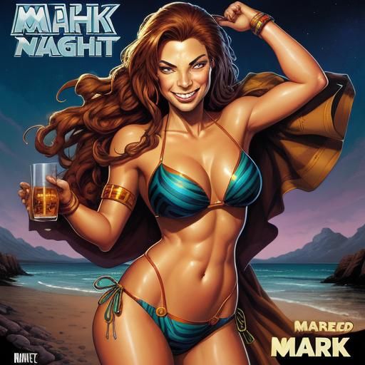 Comic Book Art Bikini Model on Night Train